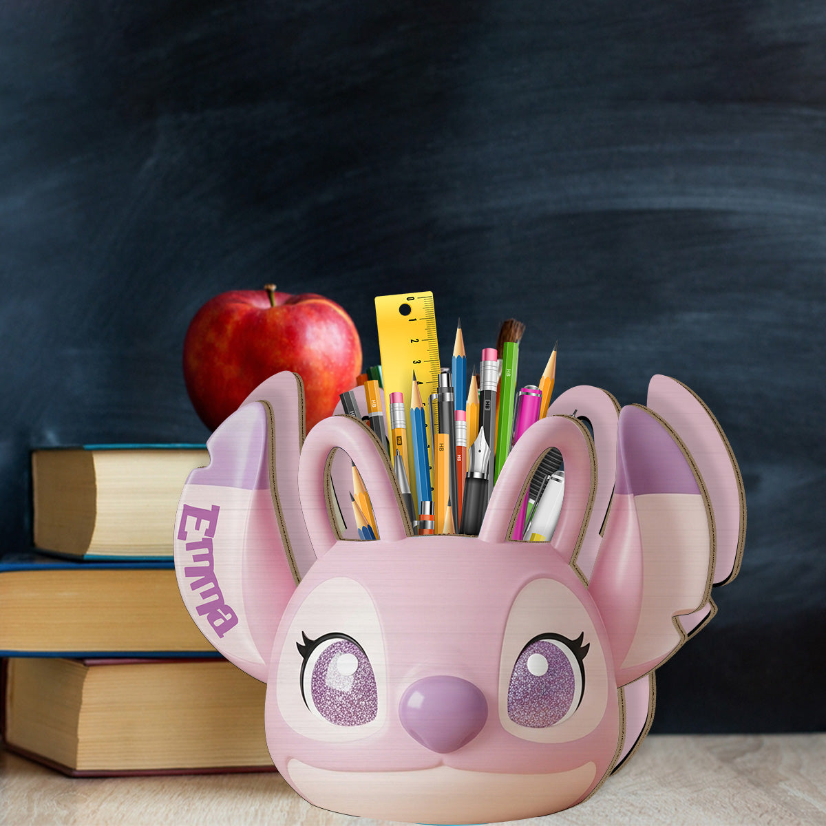 Blue and Pink Monster - Personalized Ohana Wooden Pen Holder