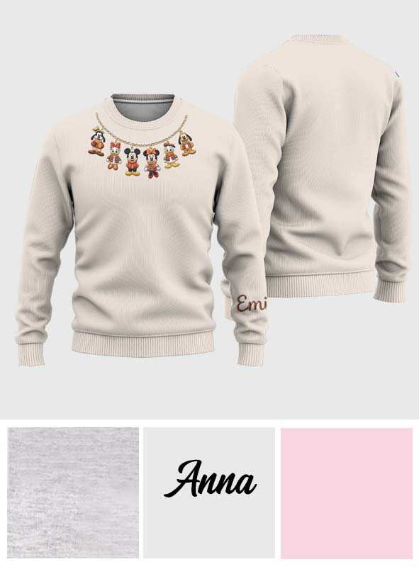 Fun Magical Charm Necklace Sweatshirt - Personalized Mouse Ugly Sweater