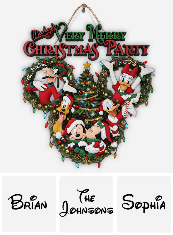 Very Merry Christmas Party - Personalized Mouse Custom Shaped Wood Sign