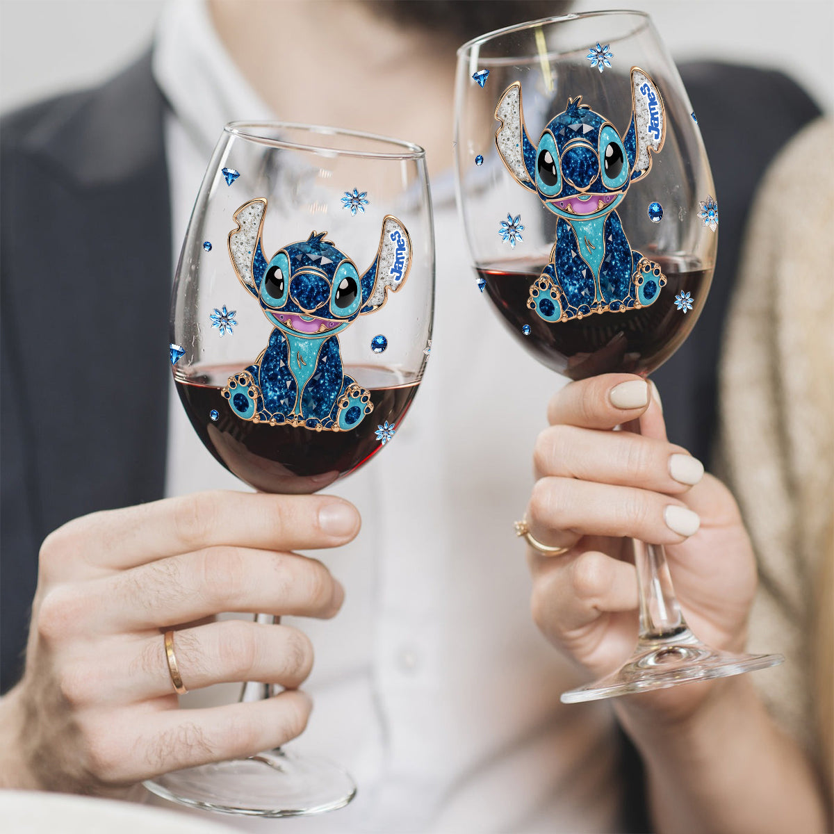 Blue And Pink Ohana - Personalized Ohana Wine Glass With Long Stem