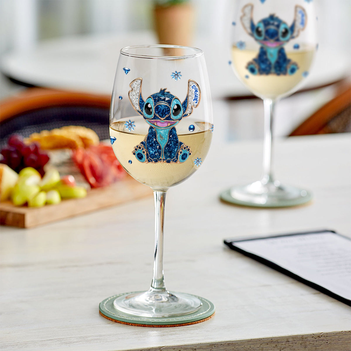 Blue And Pink Ohana - Personalized Ohana Wine Glass With Long Stem