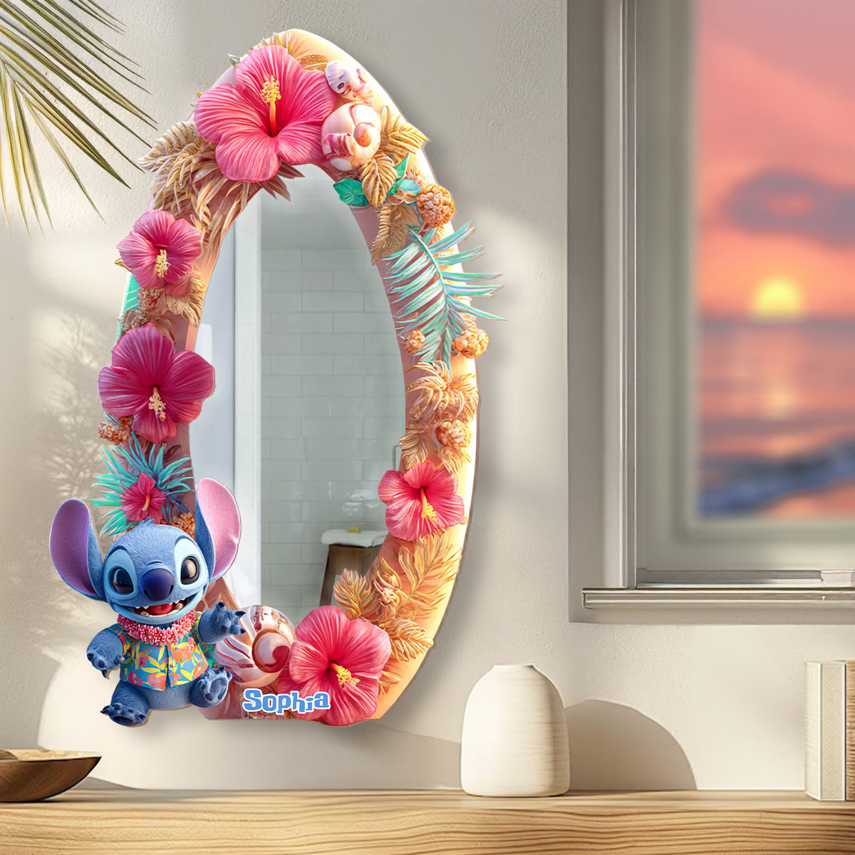 Blue Alien Ohana - Personalized Ohana Wall Hanging Mirror