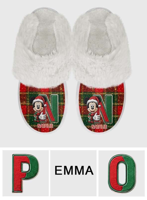 Magical Christmas - Personalized Mouse Slippers With Fur Lining
