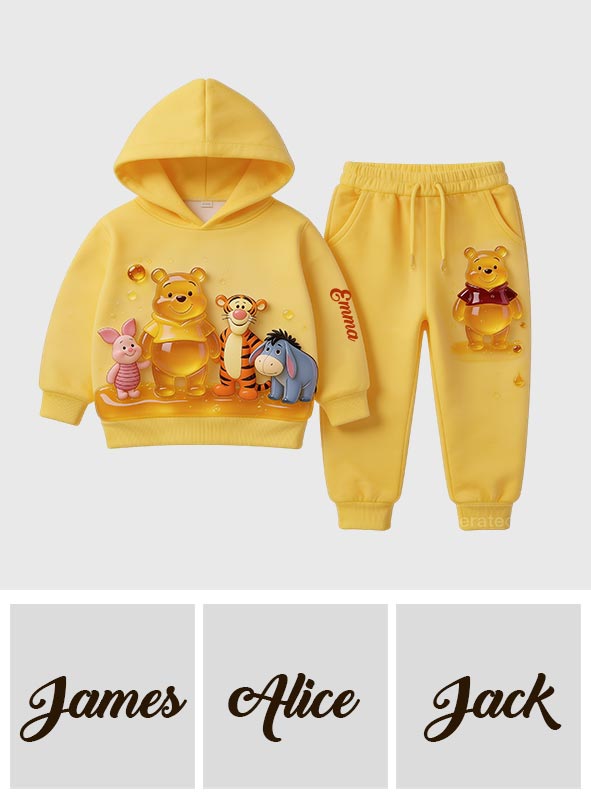 Cute Jelly Bear - Personalized Yellow Bear Kid Hoodie & Kid Jogger Sweatpants