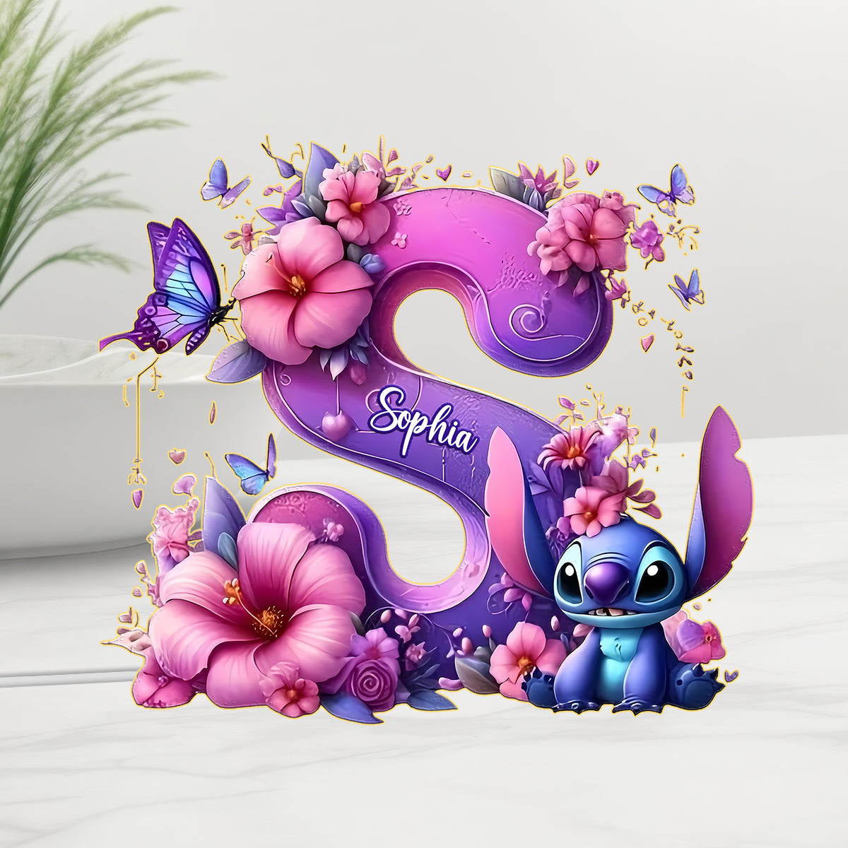 Blue Ohana Alphabet Letter Custom Name - Personalized Ohana Acrylic LED Night Light