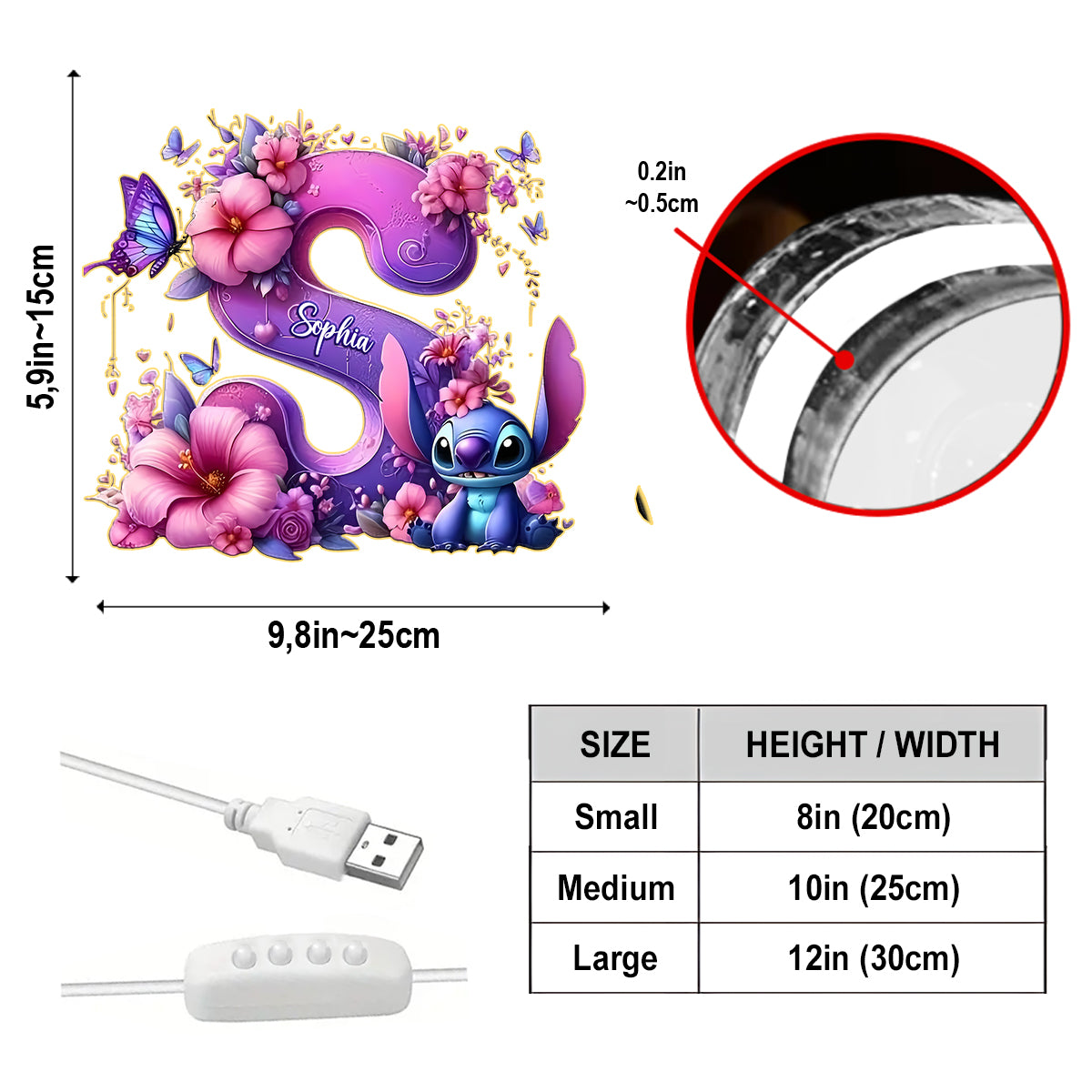 Blue Ohana Alphabet Letter Custom Name - Personalized Ohana Acrylic LED Night Light