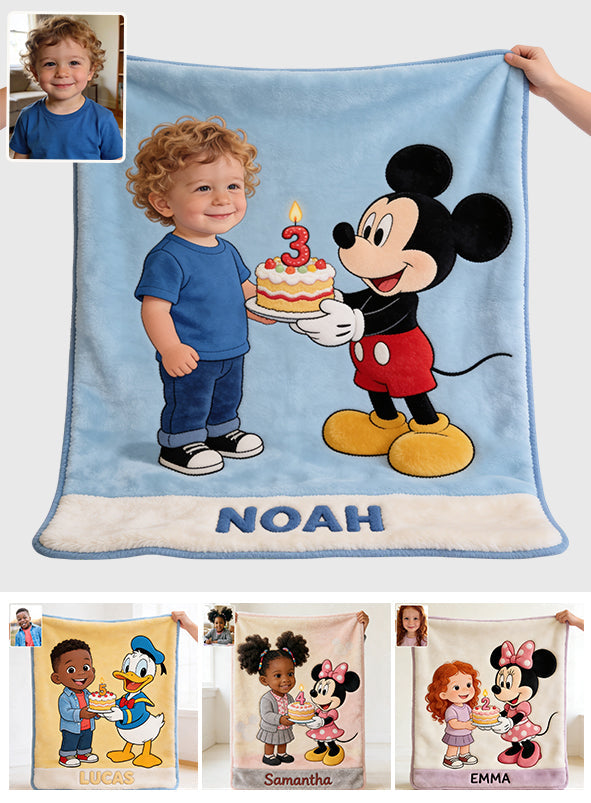 Custom From Photo, Any Character - Birthday Celebration Scene - Personalized Birthday Blanket