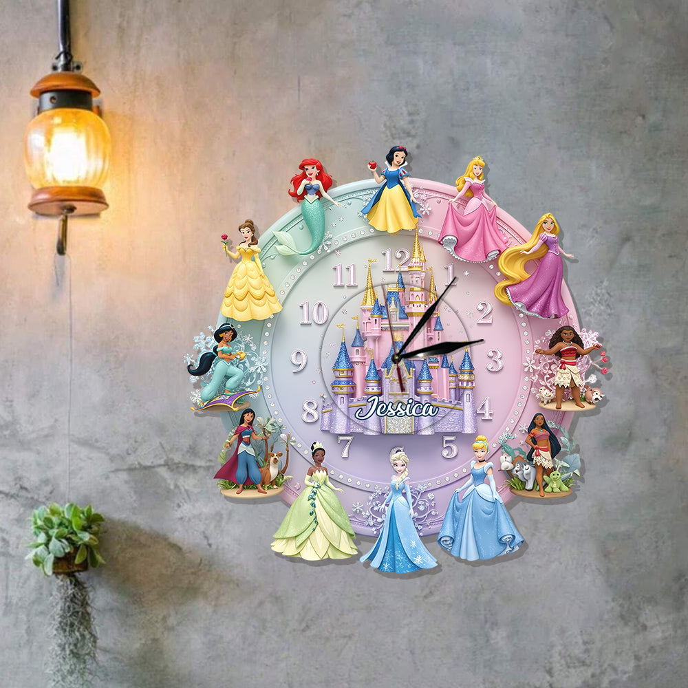 Castle And Princesses - Personalized Princess LED Light Wall Clock