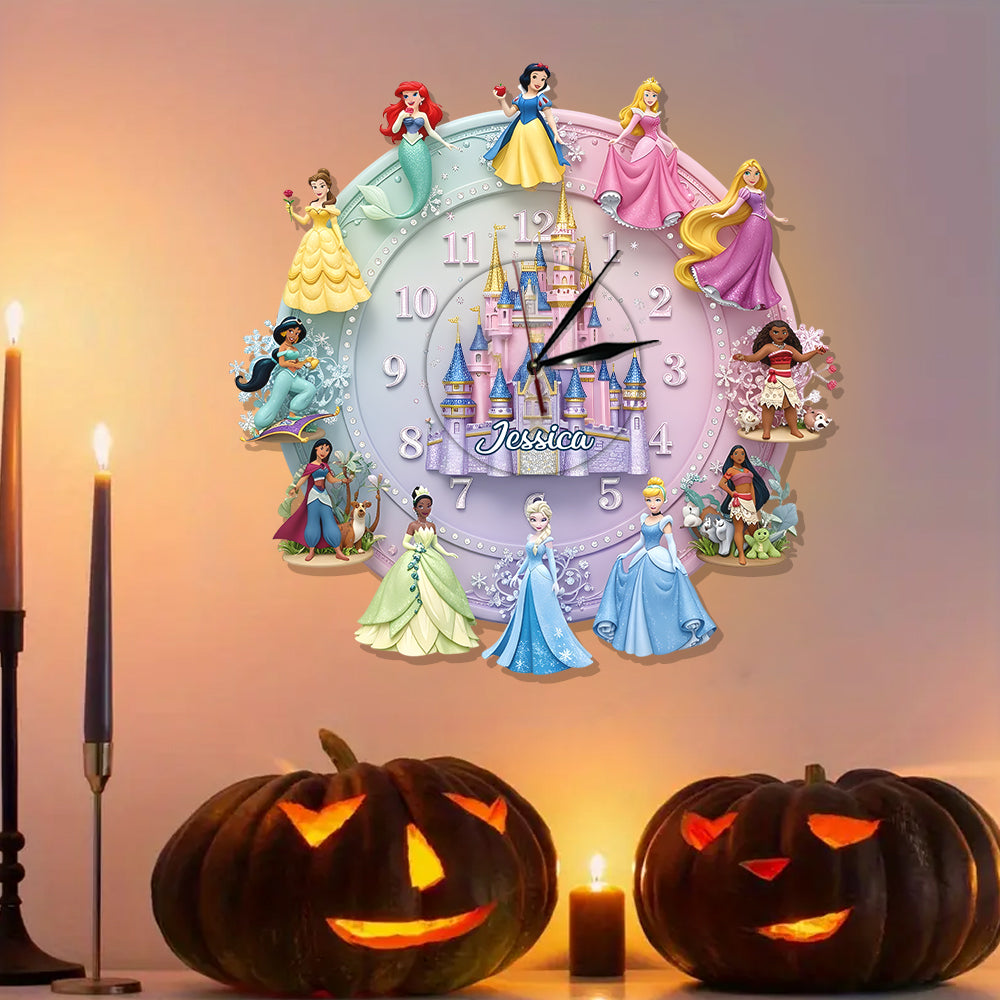 Castle And Princesses - Personalized Princess LED Light Wall Clock