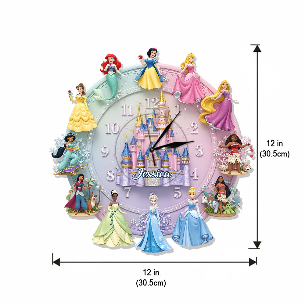 Castle And Princesses - Personalized Princess LED Light Wall Clock