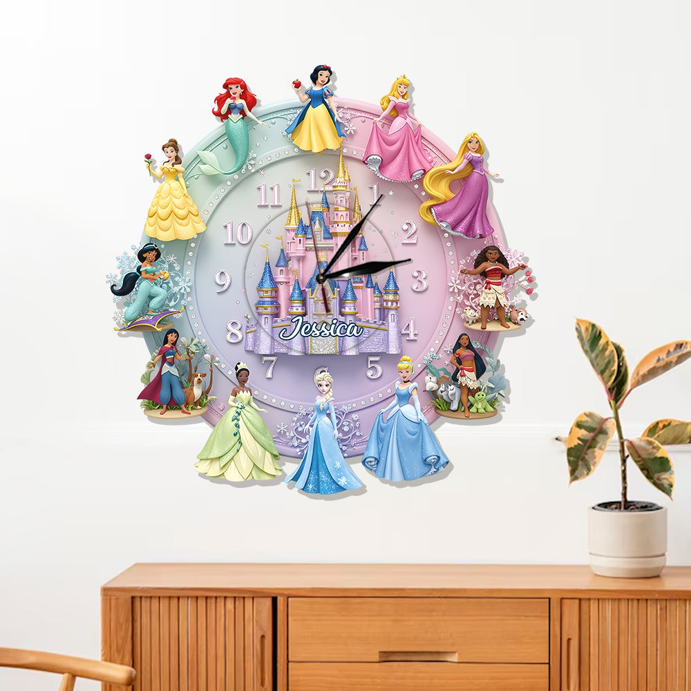 Castle And Princesses - Personalized Princess LED Light Wall Clock