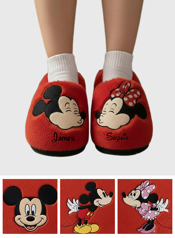 Cartoon Mouse Couple Xmas - Personalized Mouse Slippers