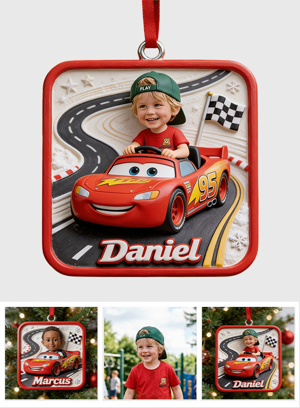 Kid And Car Friend Character - Personalized Racing Lover Premium 3D Ornament