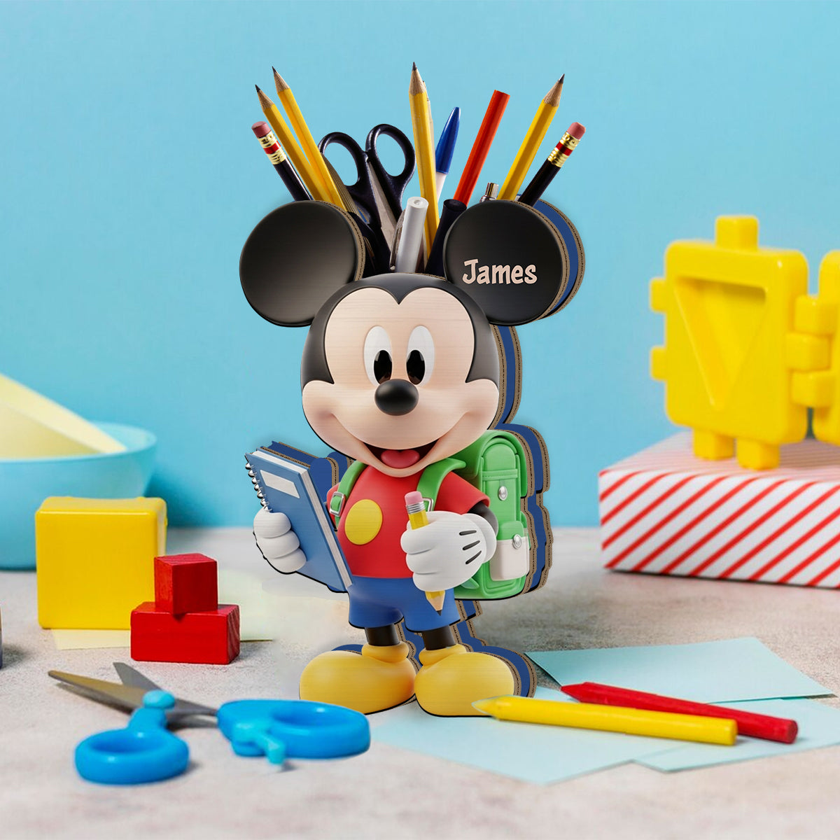 Back To School - Personalized Mouse Wooden Pen Holder