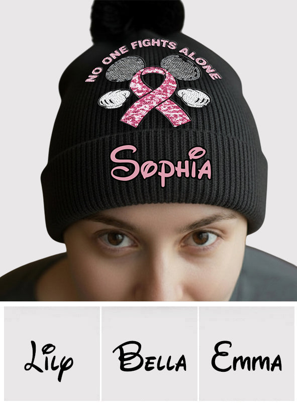 No One Fights Alone - Personalized Breast Cancer Awareness Beanie Hat