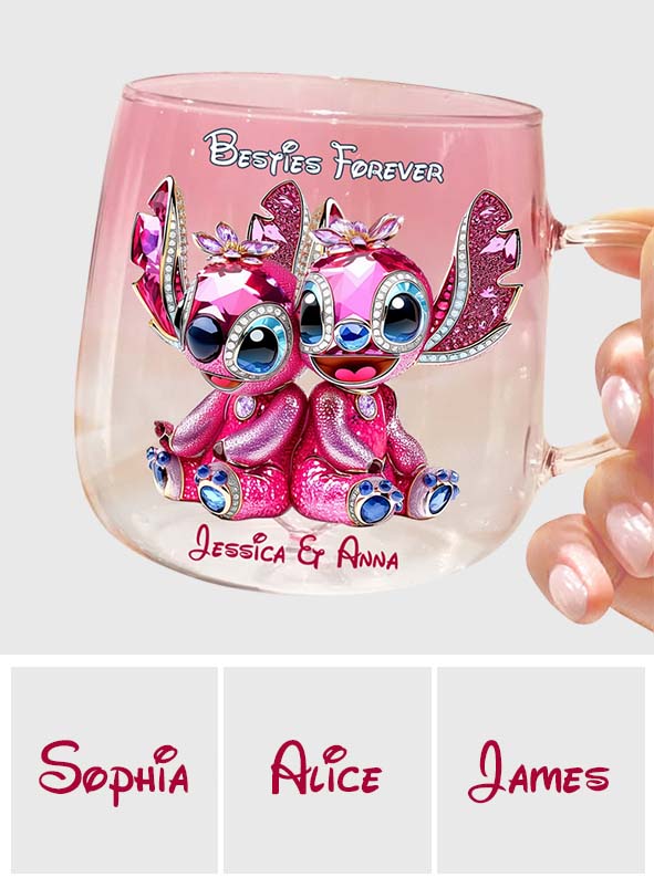 Pink Monster Friends Besties Forever - Personalized Ohana Gradient Glass Mug