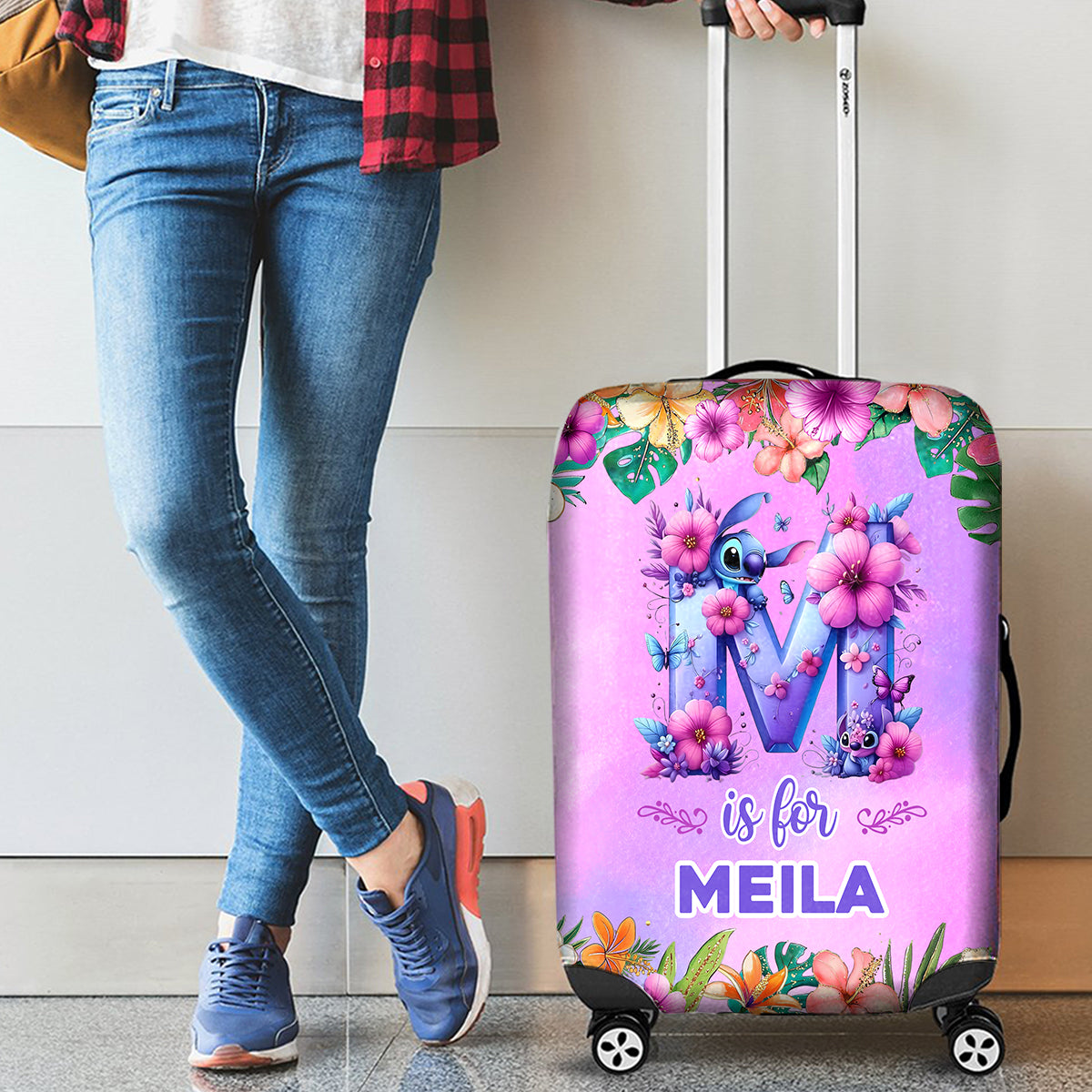Blue Ohana Alphabet Letter Custom Name - Personalized Ohana Luggage Cover