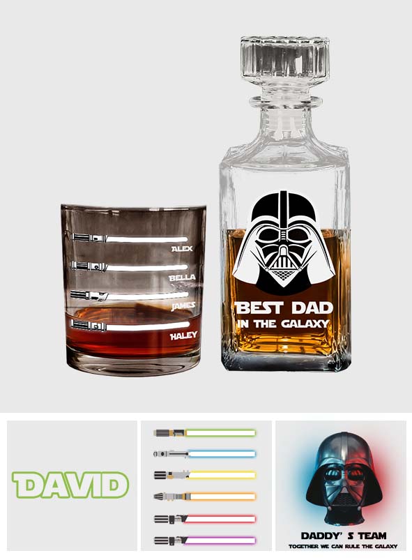 Best Dad In The Galaxy - Personalized The Force Whiskey Decanter Set