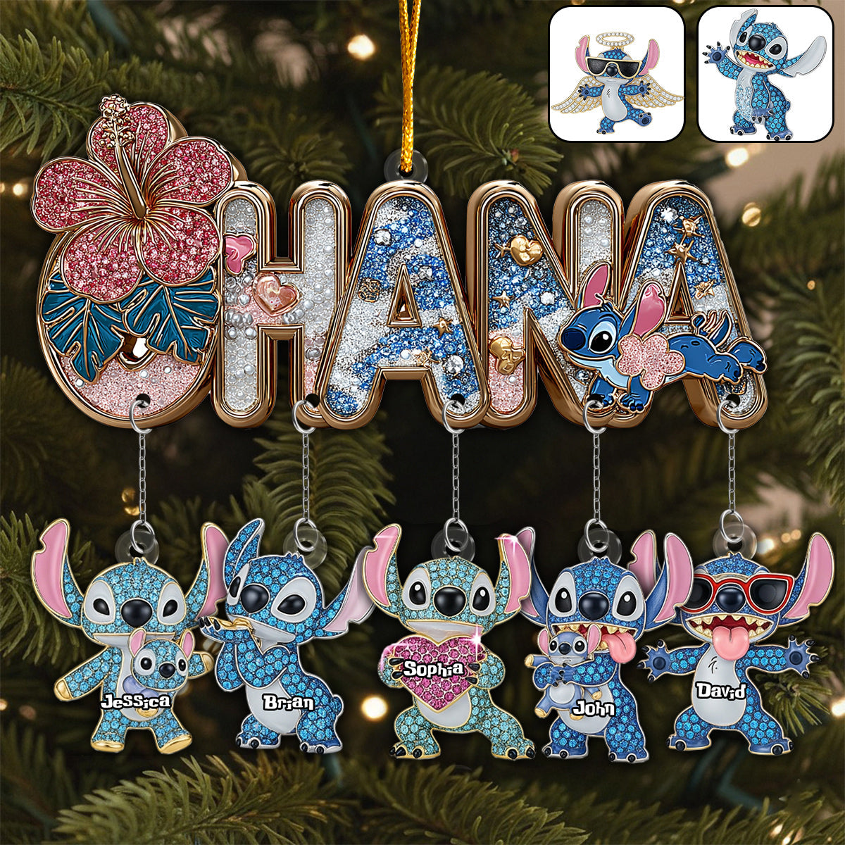Blue Ohana Family - Personalized Ohana Ornament With Charm