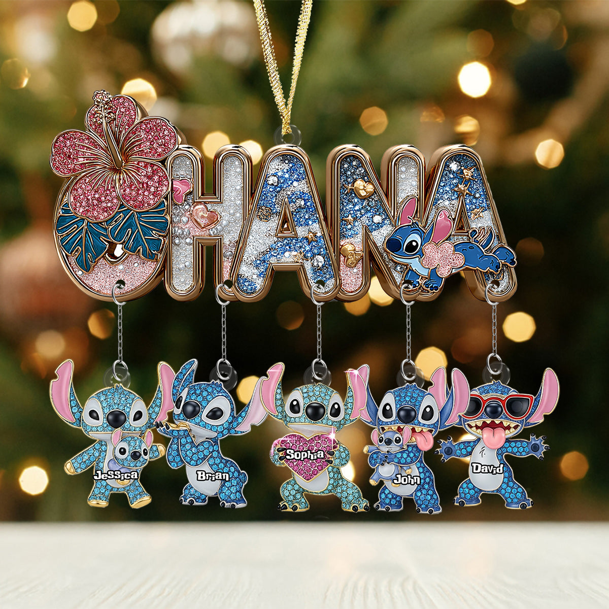 Blue Ohana Family - Personalized Ohana Ornament With Charm