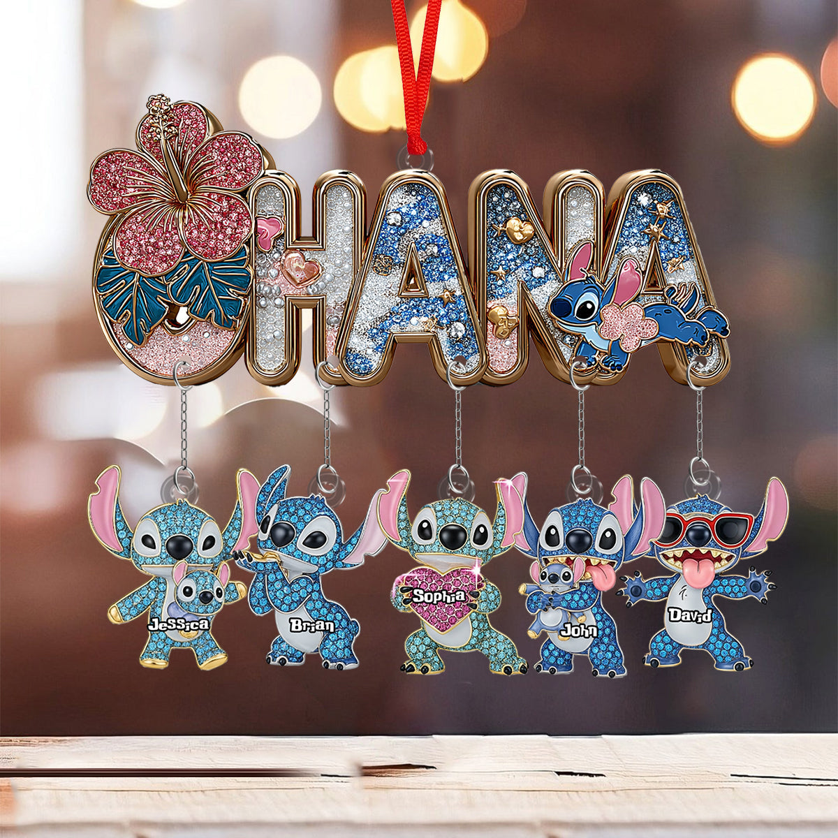 Blue Ohana Family - Personalized Ohana Ornament With Charm