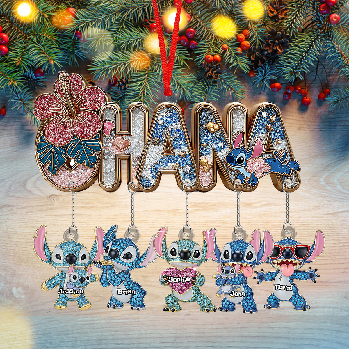 Blue Ohana Family - Personalized Ohana Ornament With Charm