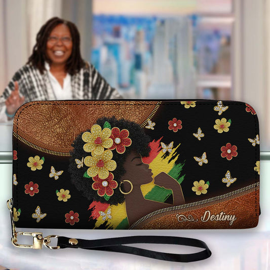 Black Girl Magic - Personalized African American Leather Long Wallet