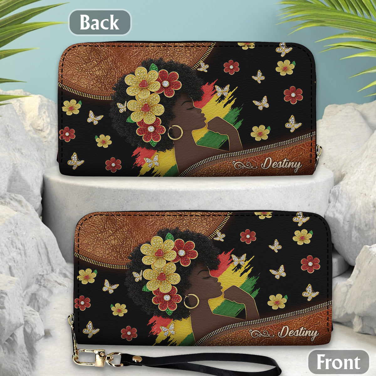 Black Girl Magic - Personalized African American Leather Long Wallet