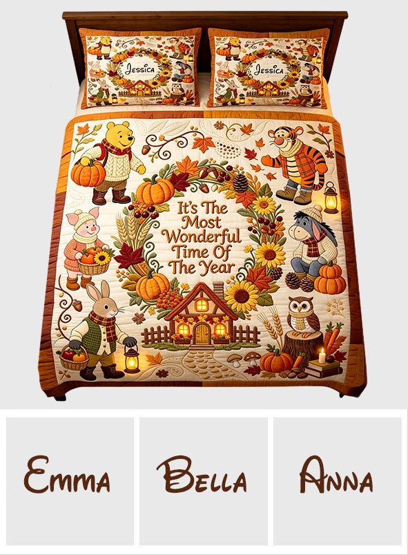 It's The Most Beautiful Time Of The Year - Personalized Yellow Bear Quilt Set