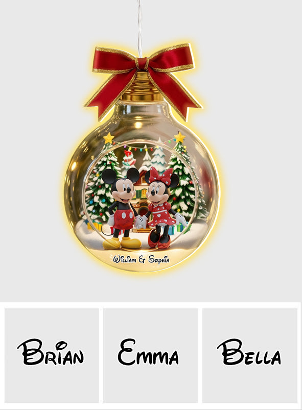 Merry Christmas Big Ears Duo - Personalized Mouse LED Light Ornament