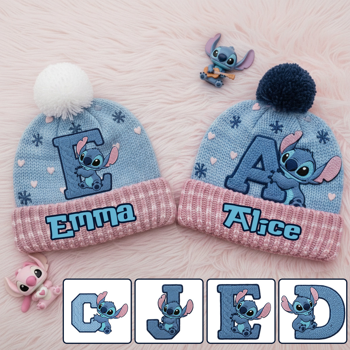 Blue Ohana Inital Name Letter - Personalized Ohana Beanie Hat