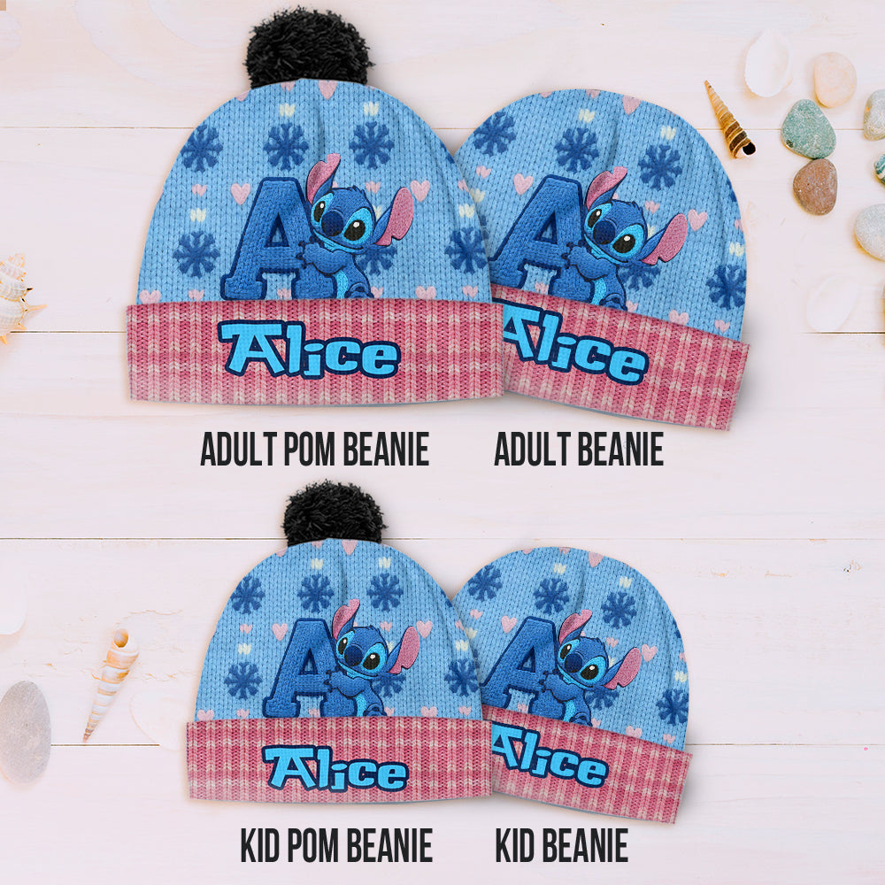 Blue Ohana Inital Name Letter - Personalized Ohana Beanie Hat