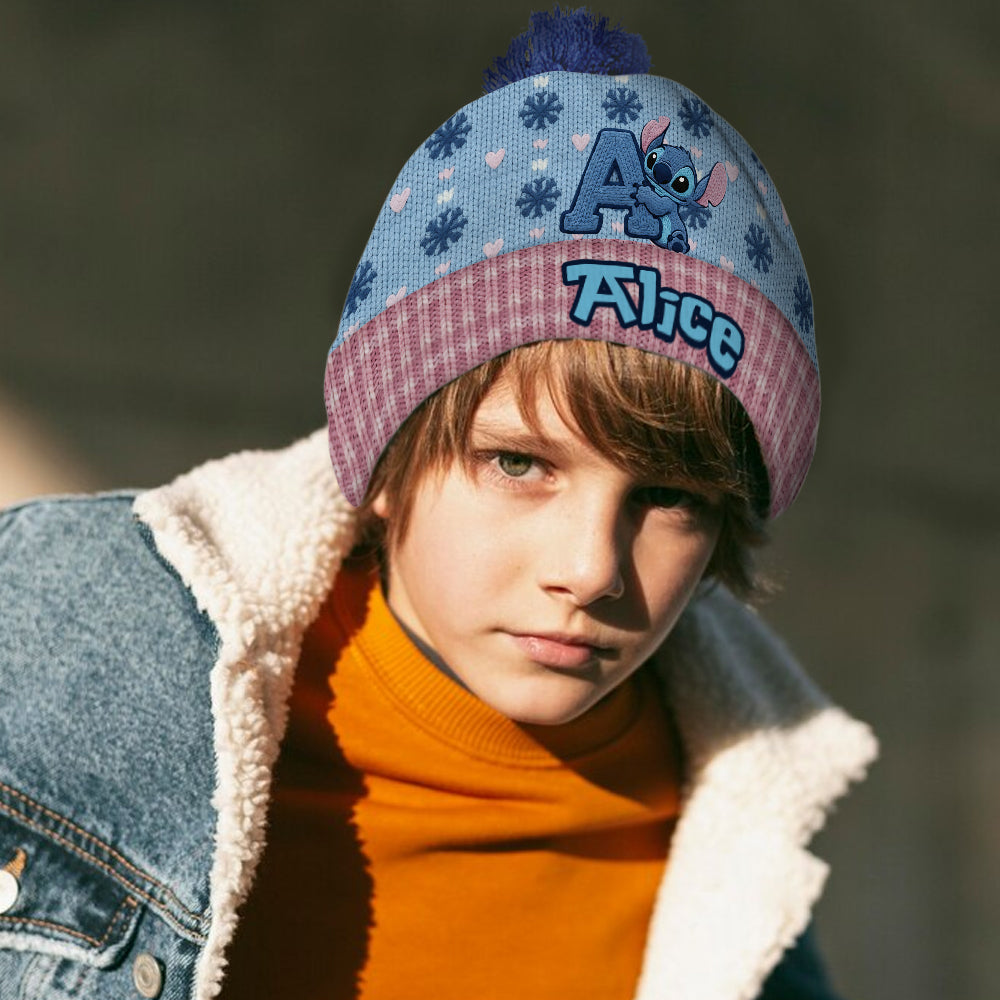 Blue Ohana Inital Name Letter - Personalized Ohana Beanie Hat