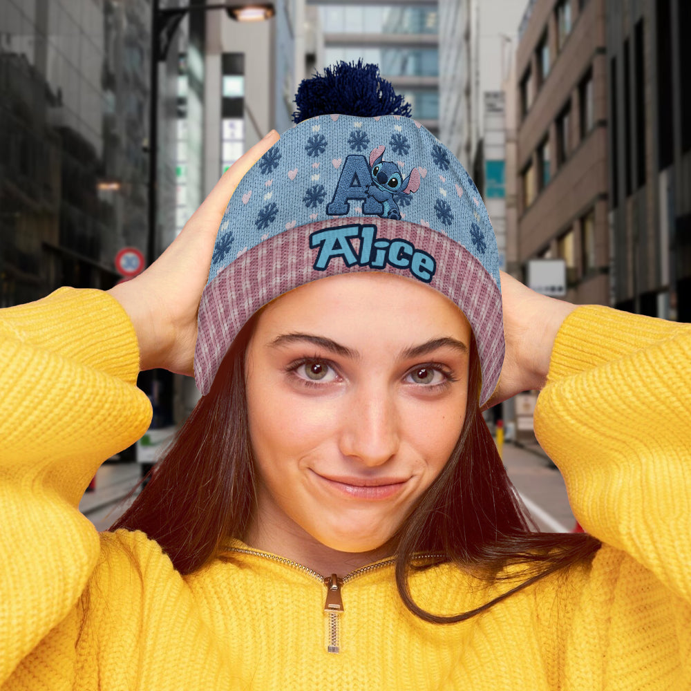Blue Ohana Inital Name Letter - Personalized Ohana Beanie Hat