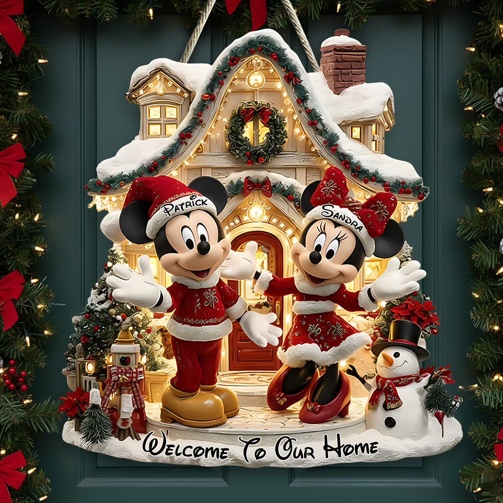 Welcome To Our Home - Personalized Mouse Custom Shaped Wood Sign