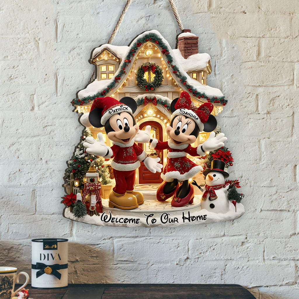 Welcome To Our Home - Personalized Mouse Custom Shaped Wood Sign