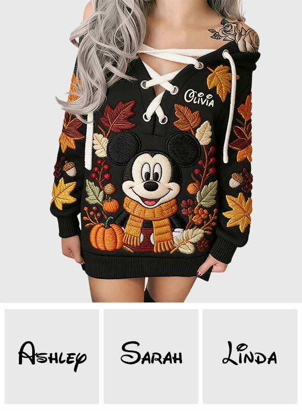 Fall Vibes - Personalized Mouse Off Shoulder Long Sleeve Dress