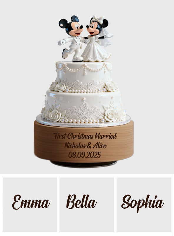Our First Christmas Married - Wedding Cake First Christmas Married - Mouse Couple - Personalized Mouse Rotating Music Plaque