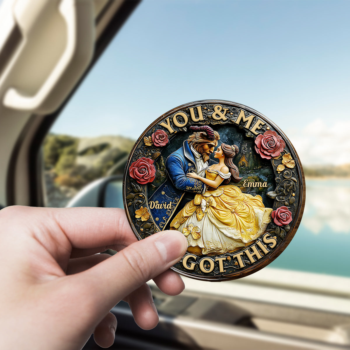 You & Me We Got This - Personalized Couple Shaped Car Visor Clip