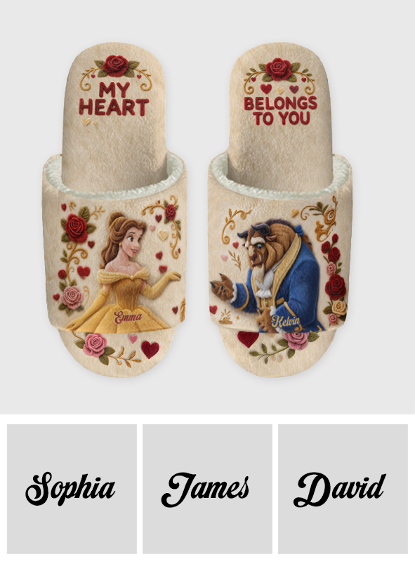 My Heart Belongs To You - Personalized Beauty And The Beast Open-Toe Slippers