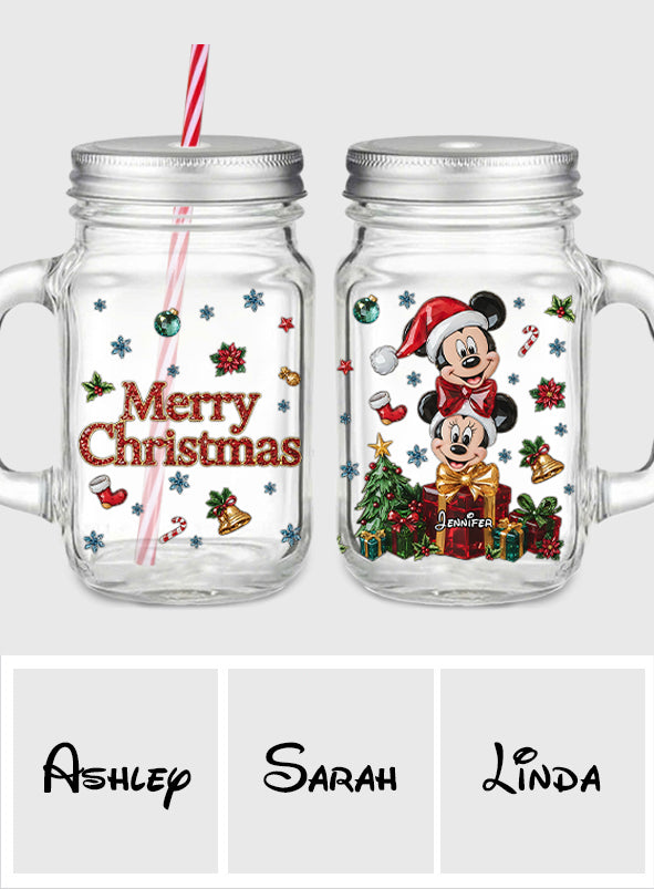Merry Christmas - Personalized Mouse Mason Jar Cup