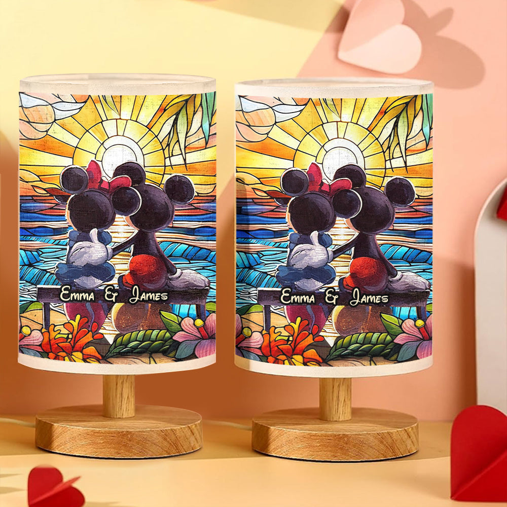 You & Me - Personalized Mouse Table Lamp with Wood Base