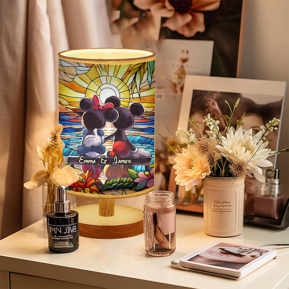 You & Me - Personalized Mouse Table Lamp with Wood Base