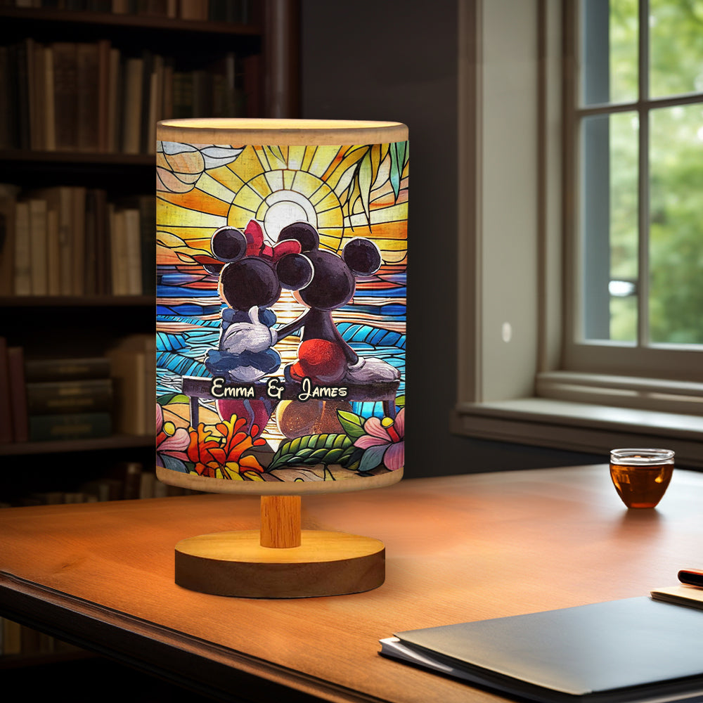 You & Me - Personalized Mouse Table Lamp with Wood Base