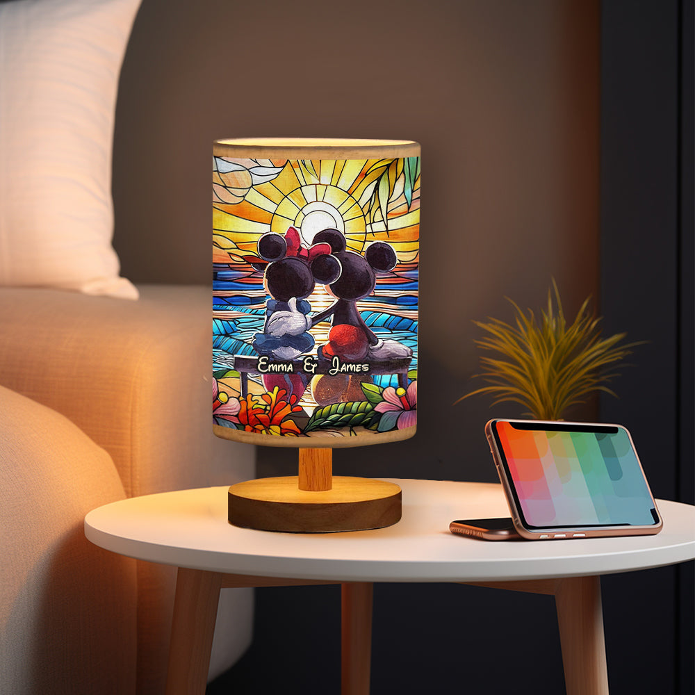 You & Me - Personalized Mouse Table Lamp with Wood Base