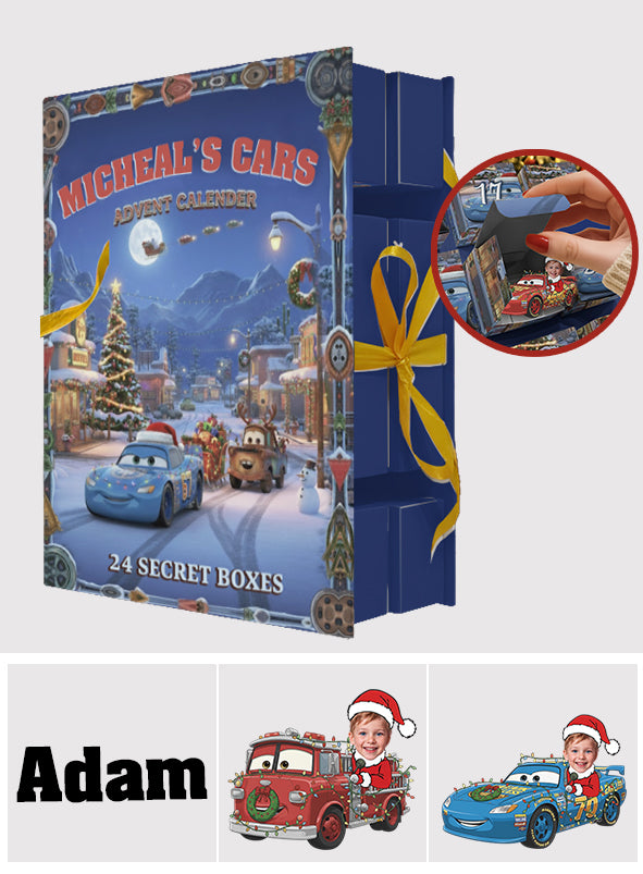 Christmas Cars Advent Calender - Personalized Folded Advent Calendar With Ornaments