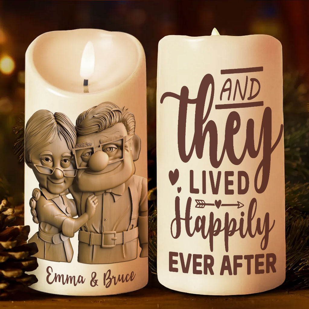 Anniversary Gift And They Lived Happily Ever After - Personalized Couple Flameless Candle