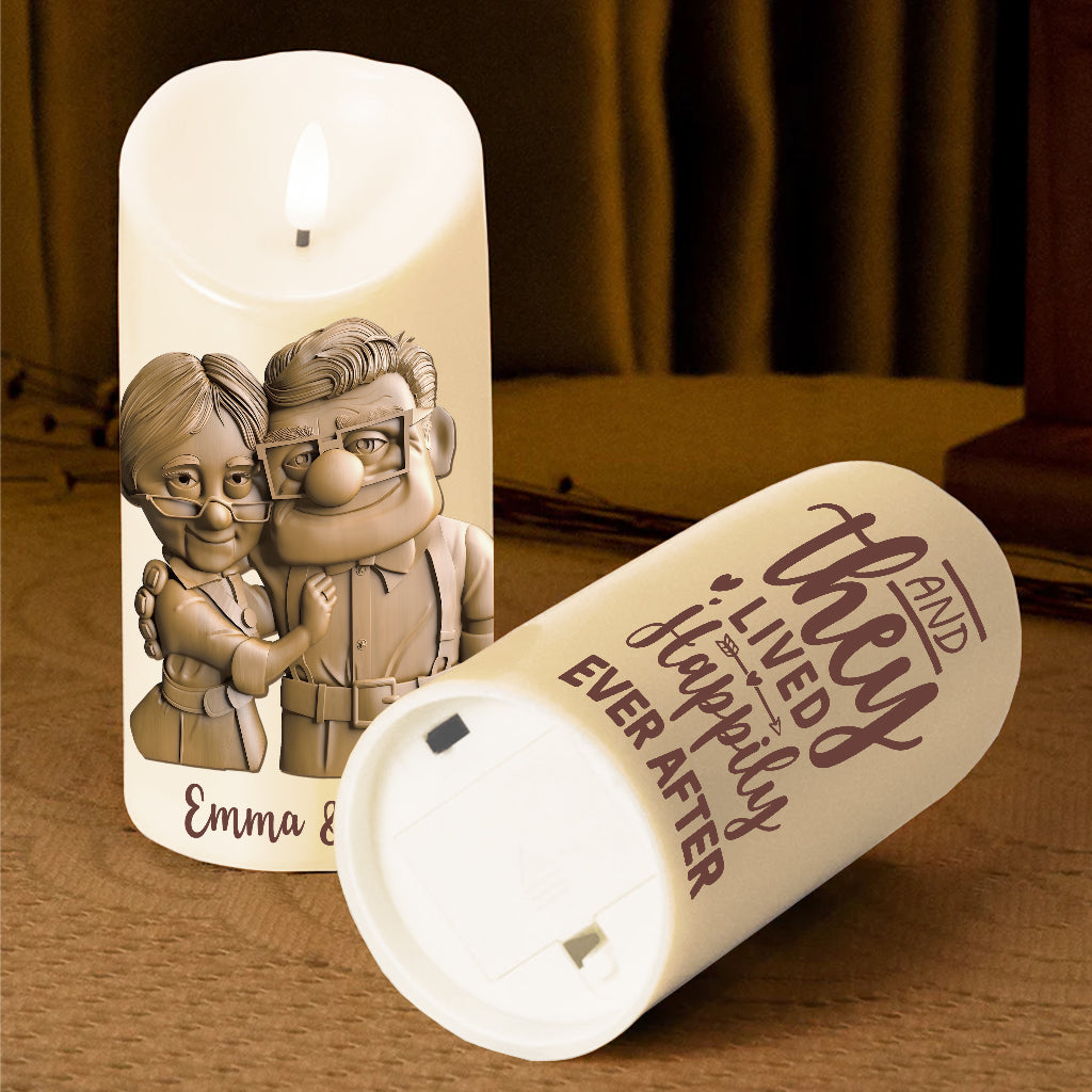 Anniversary Gift And They Lived Happily Ever After - Personalized Couple Flameless Candle