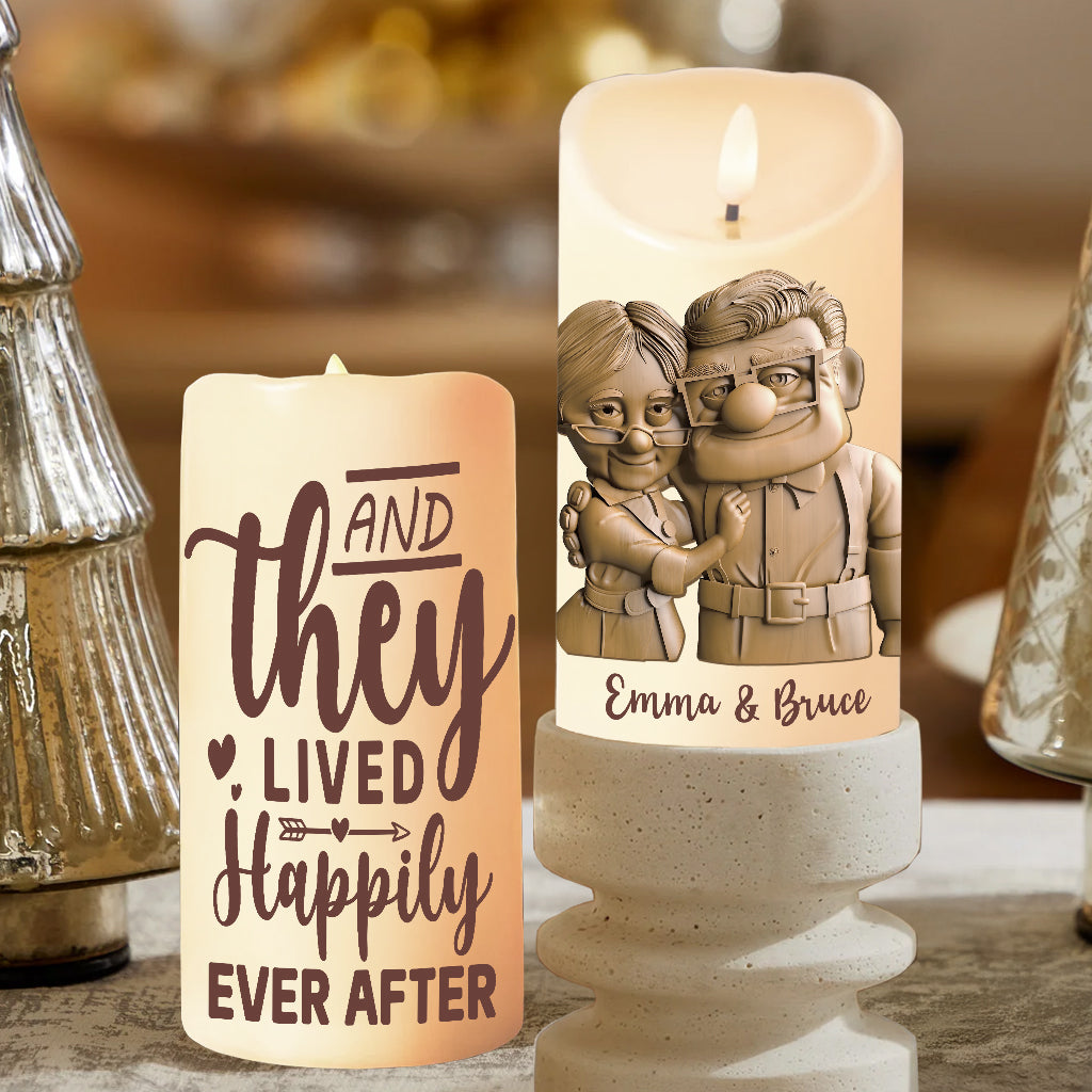 Anniversary Gift And They Lived Happily Ever After - Personalized Couple Flameless Candle