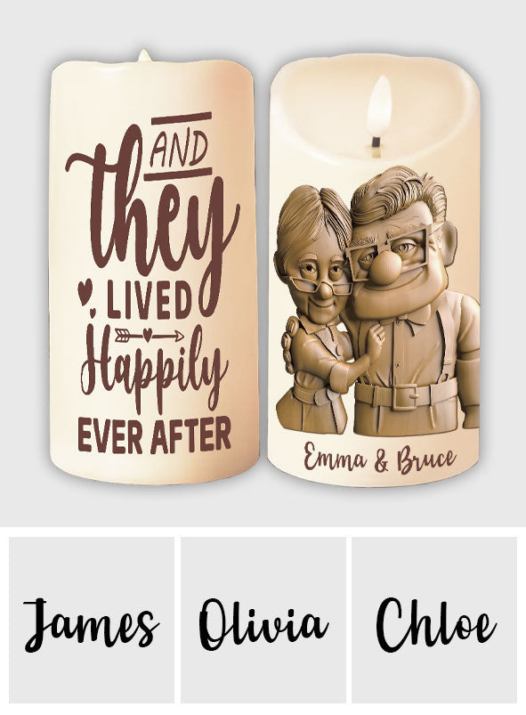 Anniversary Gift And They Lived Happily Ever After - Personalized Couple Flameless Candle